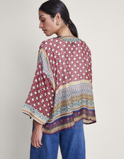 One Hundred Stars Mosaic Print Kimono, , large