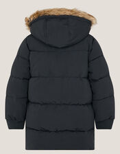 Mid Length Puffer Coat, Black (BLACK), large
