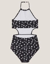 Ditsy Print Cut-Out Swimsuit , Black (BLACK), large