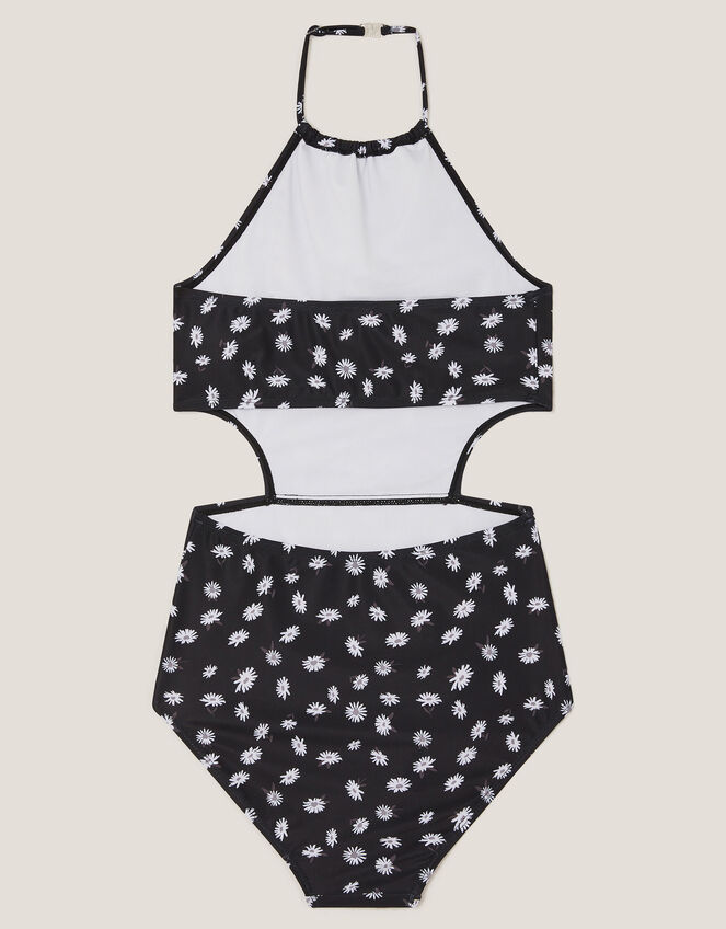 Ditsy Print Cut-Out Swimsuit , Black (BLACK), large