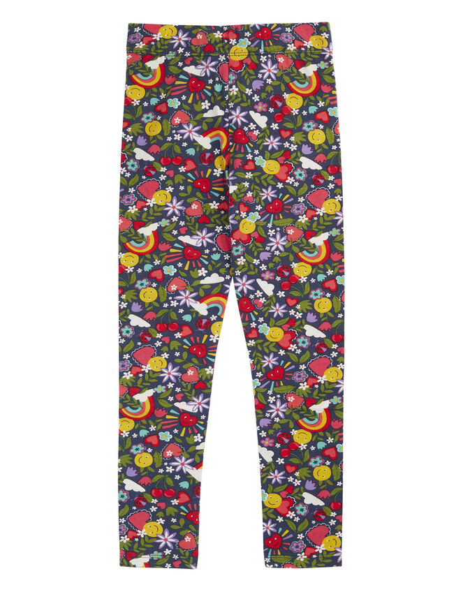 Frugi Leona Heart Print Leggings , Blue (NAVY), large