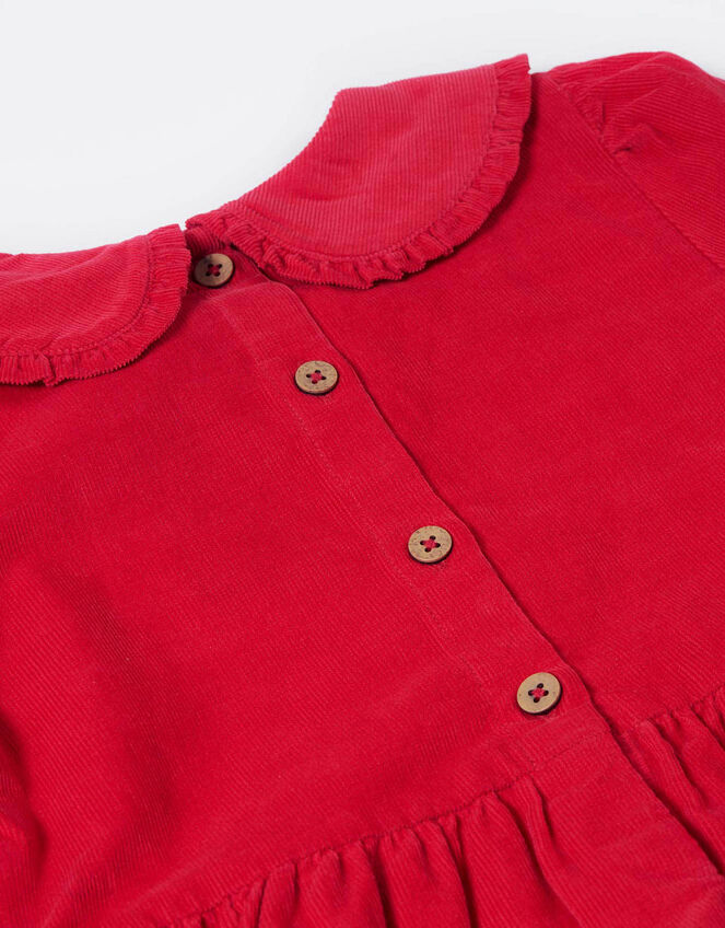 Frugi Peony Corduroy Christmas Dress, Red (RED), large