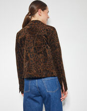 Aida Leopard Print Crop Jacket, Brown (BROWN), large