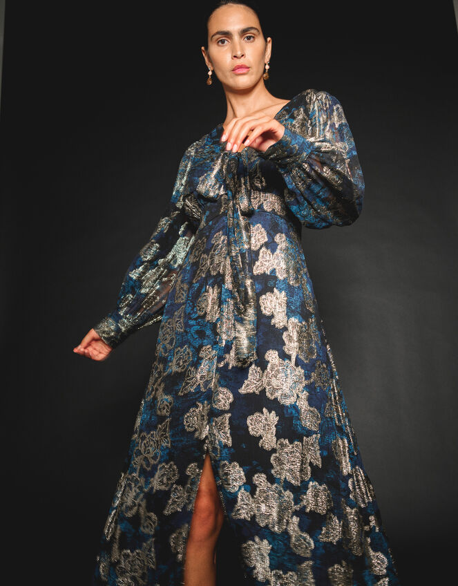 Tora Foil Floral Maxi Dress, Blue (NAVY), large
