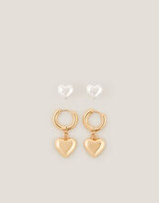 2-Pack Heart Stud & Hoop Earrings, , large