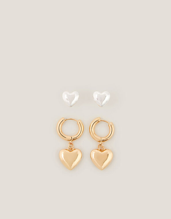 2-Pack Heart Stud & Hoop Earrings, , large