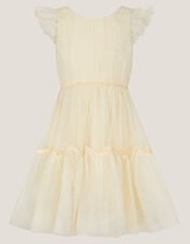 Charlize Flutter Sleeve Tulle Dress, Natural (CHAMPAGNE), large