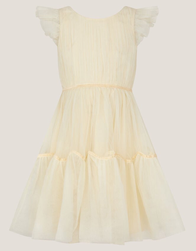 Charlize Flutter Sleeve Tulle Dress, Natural (CHAMPAGNE), large