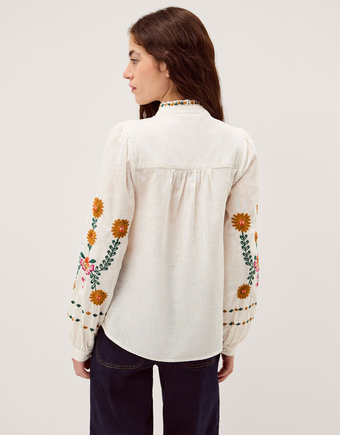 Emmy Embroidered Long Sleeve Top, White (WHITE), large