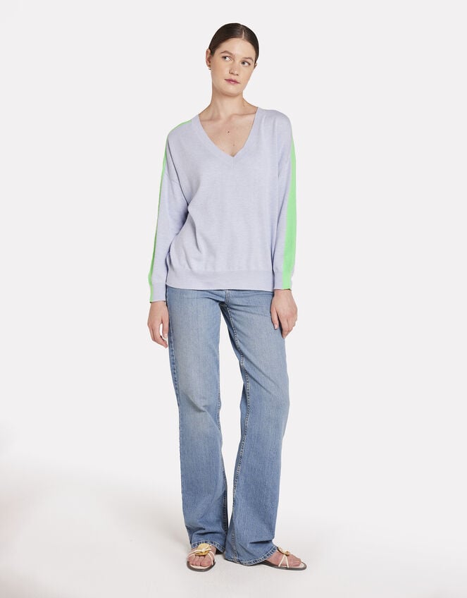 Wispr Summer Stripe V-Neck Jumper, Blue (BLUE), large