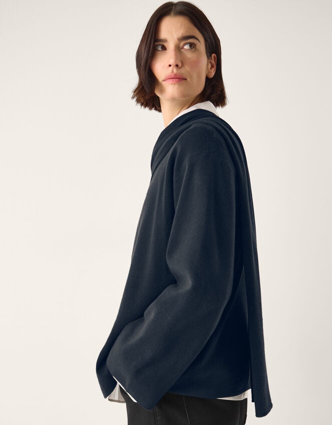 Simmi Asymmetrical Scarf Cardigan, Blue (NAVY), large
