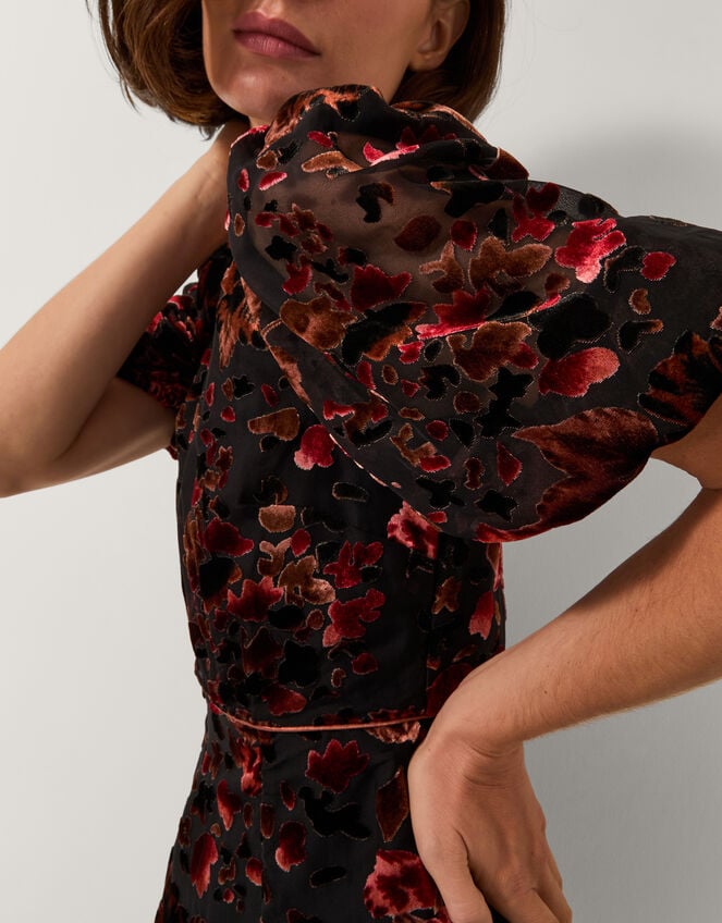 Carolyn Floral Devor&eacute; Midi Dress, Black (BLACK), large