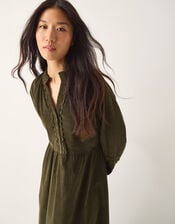 Zola Ric Rac Corduroy Midi Dress, Green (KHAKI), large