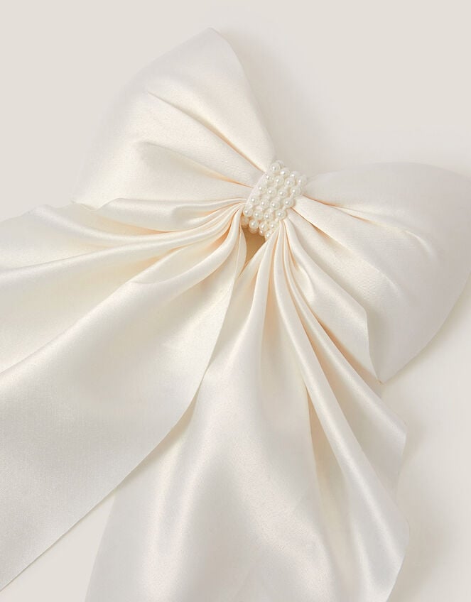 Satin Bow Bridesmaid Hair Clip, Ivory (IVORY), large