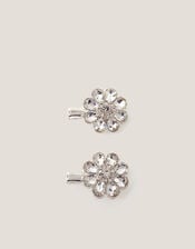 2-Pack Gem Flower Hair Clips, Silver (SILVER), large