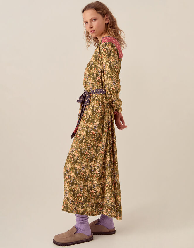 East Ikat Print Midi Dress, Green (GREEN), large