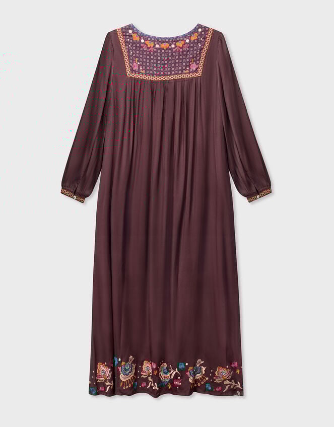 East Eliana Embroidered Long Sleeve Midi Dress, Brown (BROWN), large
