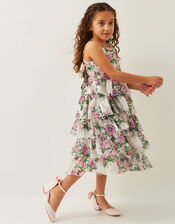 Raye Rose Print Organza Ruffle Dress, Ivory (IVORY), large