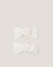 2-Pack Rose Bow Bridesmaid Hair Clips, Ivory (IVORY), large