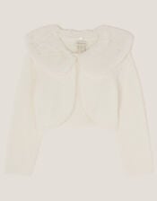 Faux Fur Collar Cardigan, Ivory (IVORY), large