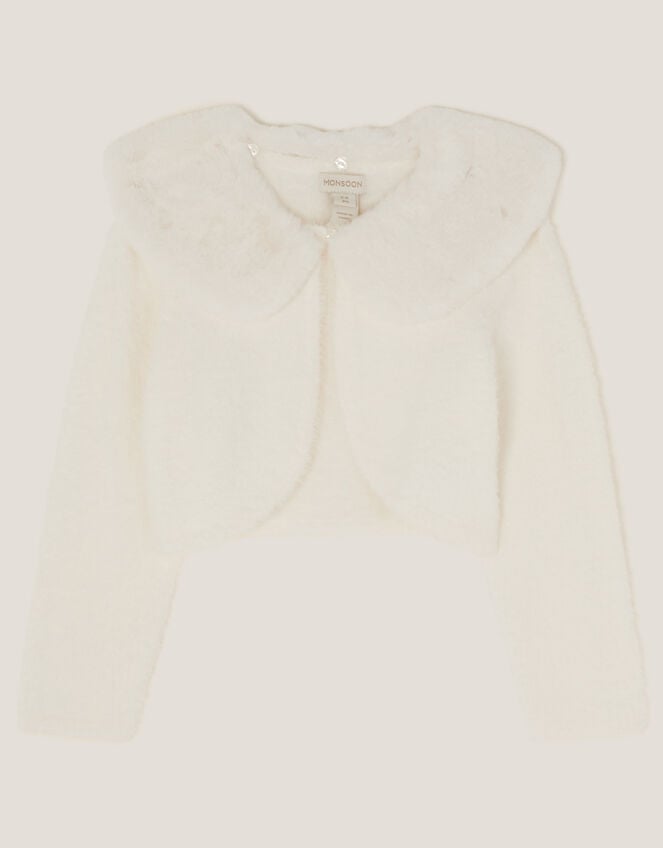 Faux Fur Collar Cardigan, Ivory (IVORY), large