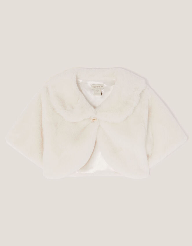 Faux Fur Collared Shrug, Ivory (IVORY), large