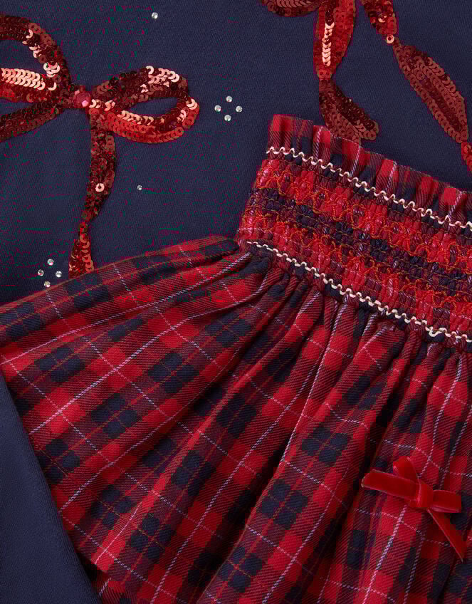 Bow Embellished Top & Tartan Skirt Set, Red (RED), large