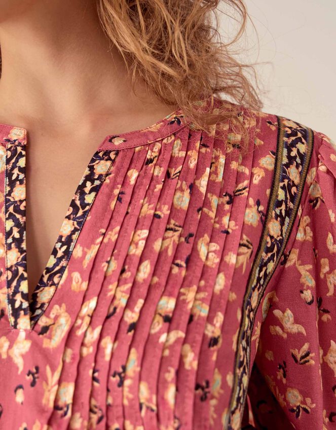 East Darney Pintuck Floral Blouse, Red (BERRY), large