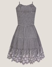 Embroidered Gingham Sun Dress, Black (BLACK), large