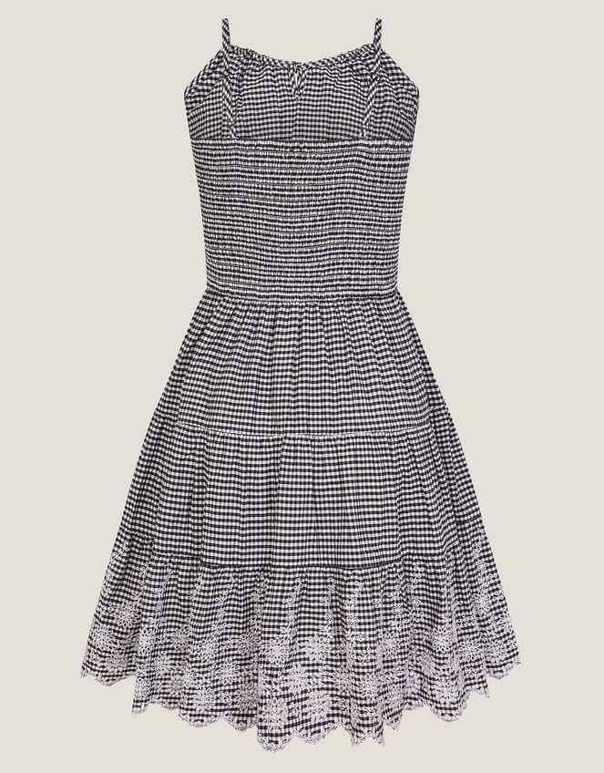 Embroidered Gingham Sun Dress, Black (BLACK), large