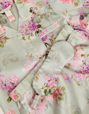 Floral Satin Short Pyjamas & Eye Mask Set, Green (GREEN), large