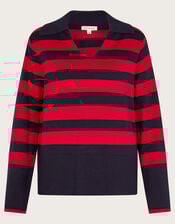 Shay Stripe Collared Jumper, Red (RED), large