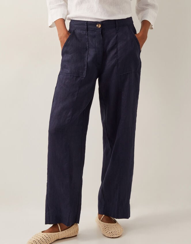Jolie Regular Linen Wide Leg Trousers, Blue (NAVY), large