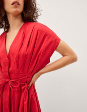 Riviera Pleated Tie Waist Midi Dress, Red (RED), large