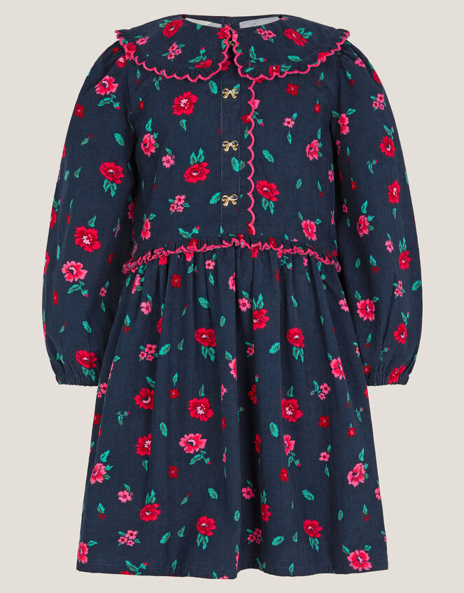 Floral Print Corduroy Dress, Blue (NAVY), large