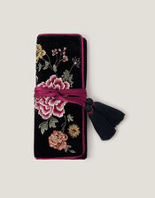 Floral Embroidered Velvet Jewellery Storage Roll , , large