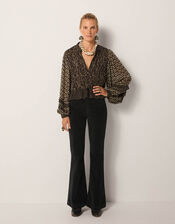 Maison Hotel Catalina Frilly Mix Print Blouse, Black (BLACK), large