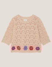 Crochet Flower Knit Top, Ivory (IVORY), large