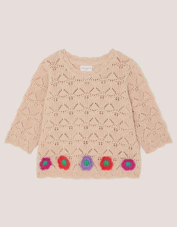 Crochet Flower Knit Top, Ivory (IVORY), large