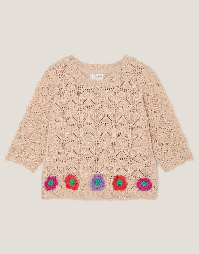 Crochet Flower Knit Top, Ivory (IVORY), large