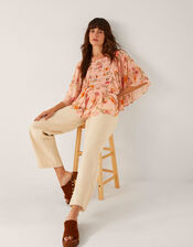 Cassia Shirred Floral Print Blouse, Nude (NUDE), large