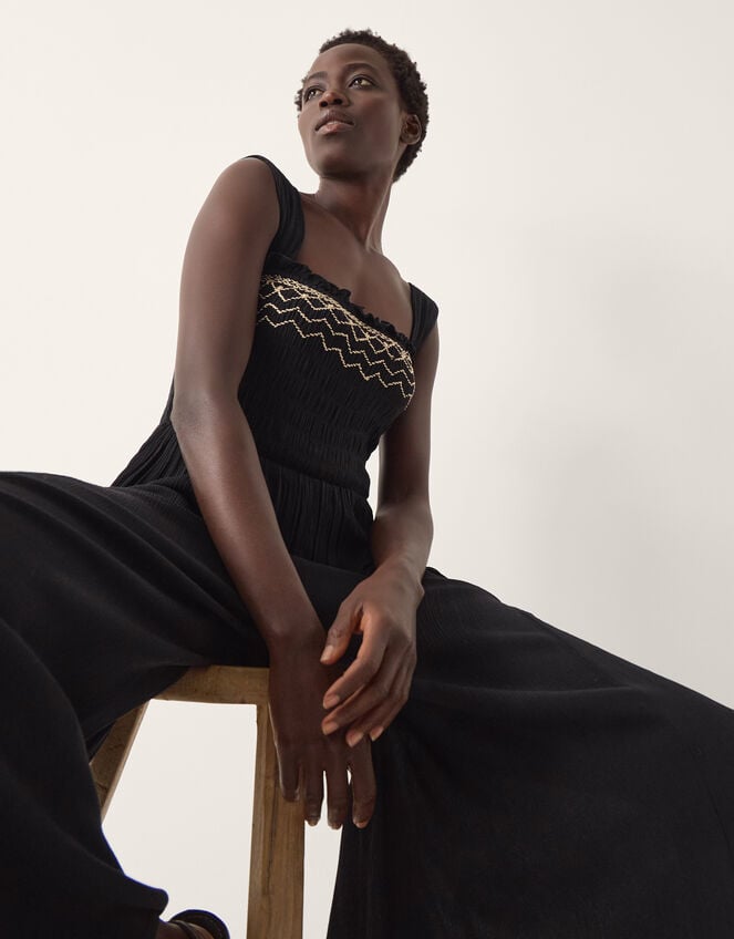 Billie Embroidered Jumpsuit, Black (BLACK), large