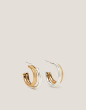 Mixed Metal Double Hoop Earrings, , large