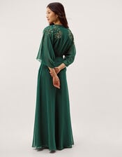 Skyla Floral Embellished Maxi Wrap Dress, Green (DARK GREEN), large