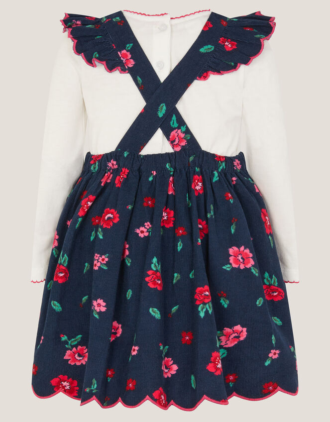 Baby Floral Top & Corduroy Pinafore Dress Set, Blue (NAVY), large