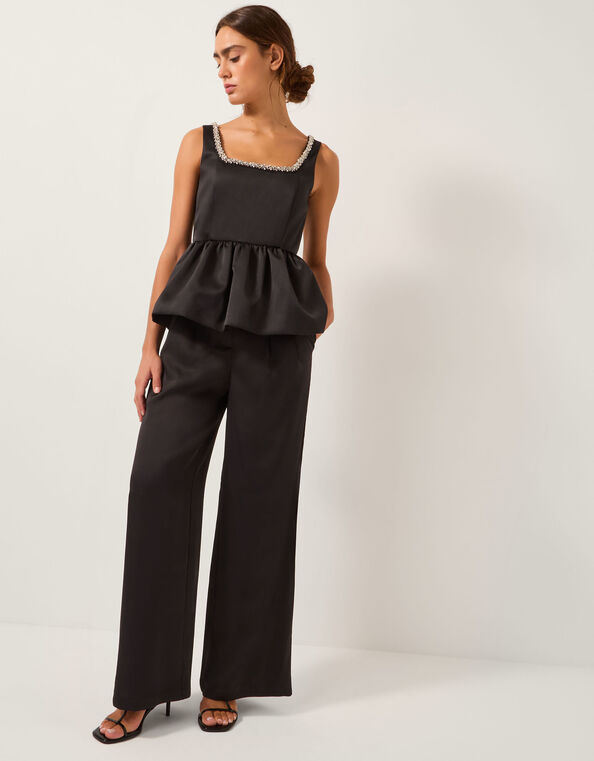 Maisie Satin Wide Leg Trousers, Black (BLACK), large