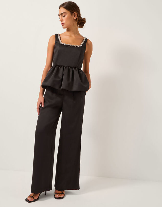 Maisie Satin Wide Leg Trousers, Black (BLACK), large