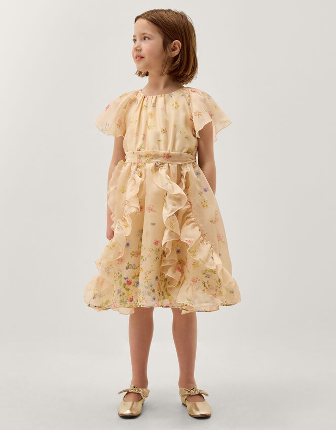 Ditsy Floral Ruffle Party Dress, Yellow (LEMON), large