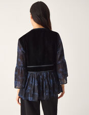 Kelly Hand-Beaded Paisley Velvet Jacket, Blue (MIDNIGHT), large