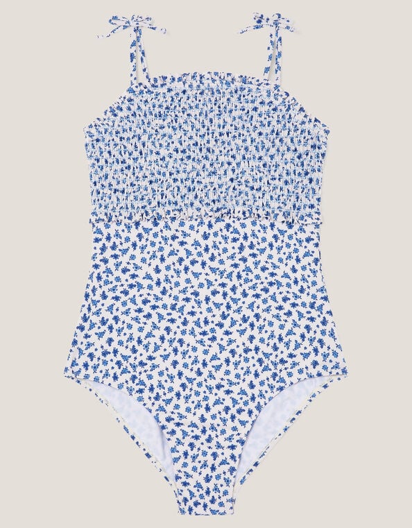 Ditsy Floral Smocked Swimsuit, Ivory (IVORY), large